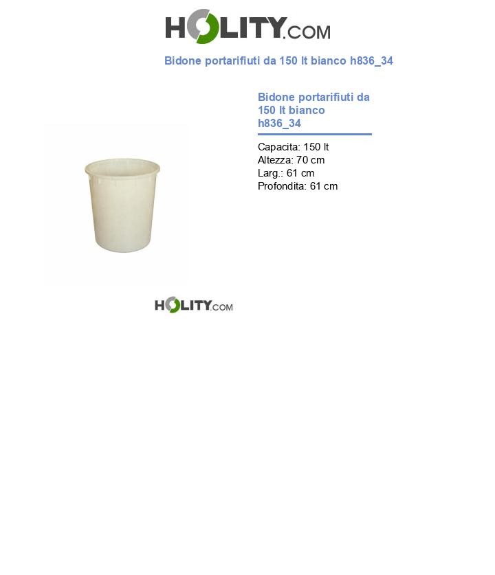 Bidone portarifiuti da 150 lt bianco h836_34