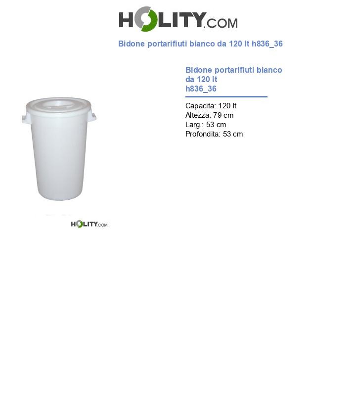 Bidone portarifiuti bianco da 120 lt h836_36