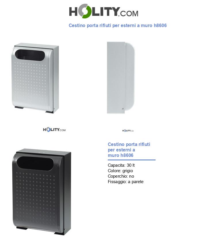 Cestino porta rifiuti per esterni a muro h8606