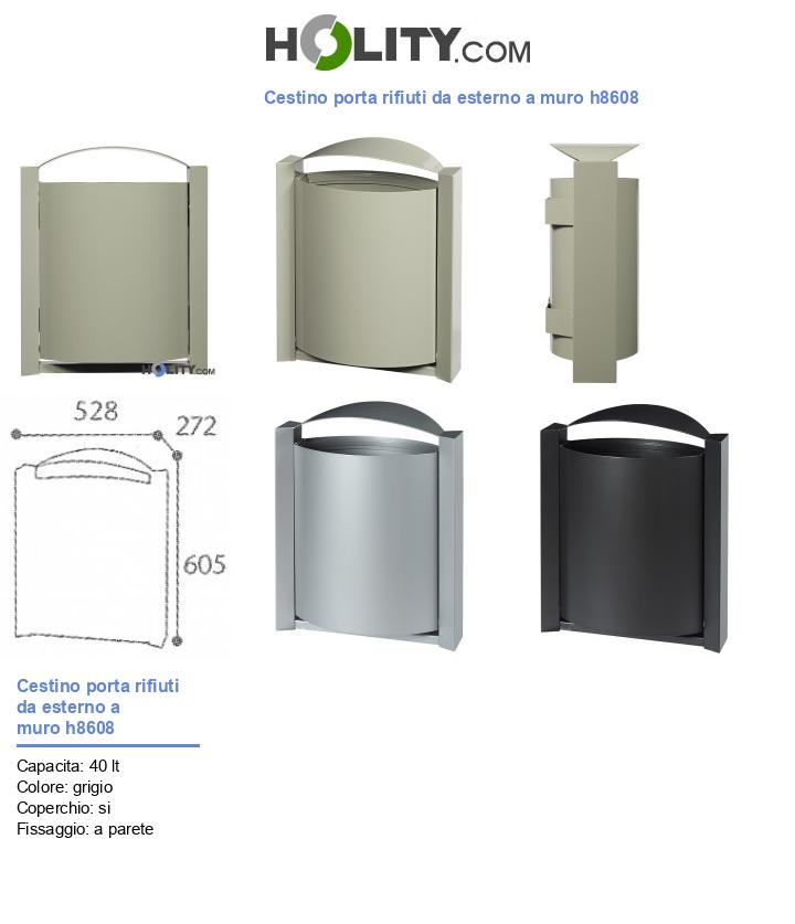 Cestino porta rifiuti da esterno a muro h8608