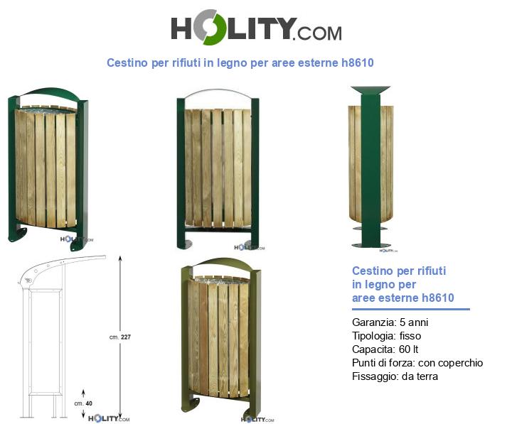 Cestino per rifiuti in legno per aree esterne h8610