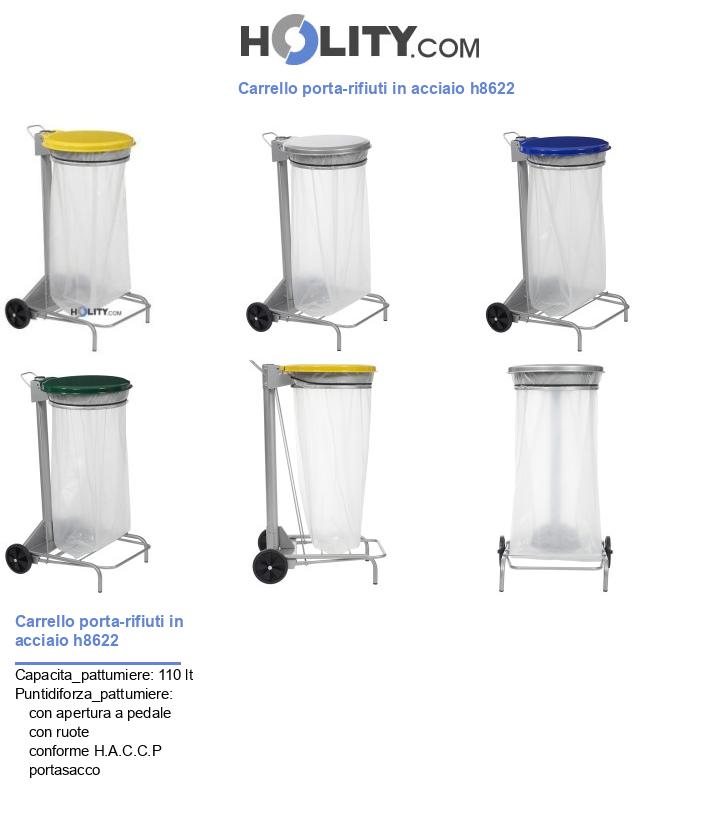 Carrello porta-rifiuti in acciaio h8622