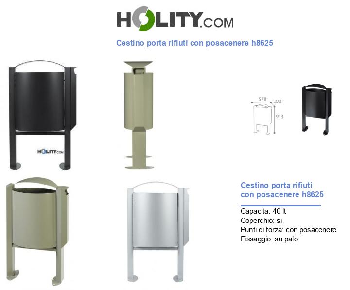 Cestino porta rifiuti con posacenere h8625
