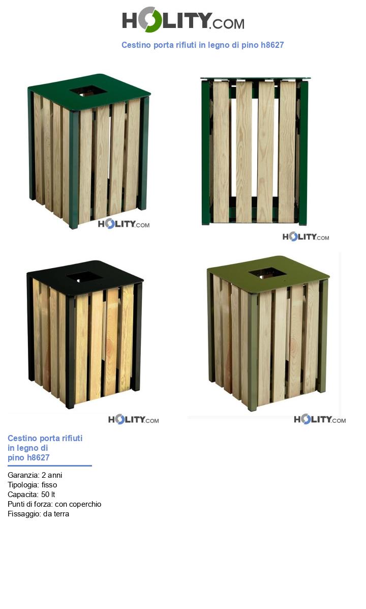 Cestino porta rifiuti in legno di pino h8627