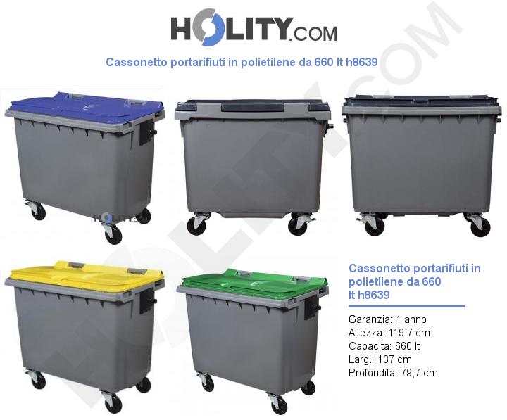 Cassonetto portarifiuti in polietilene da 660 lt h8639