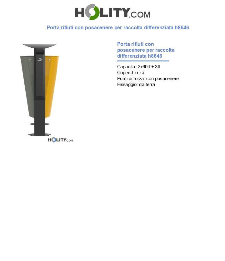 Porta rifiuti con posacenere per raccolta differenziata h8646