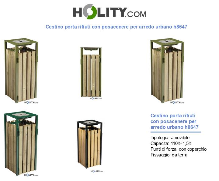Cestino porta rifiuti con posacenere per arredo urbano h8647