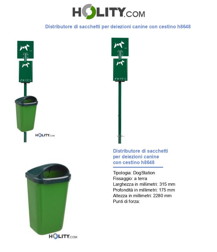 Distributore di sacchetti per deiezioni canine con cestino h8648