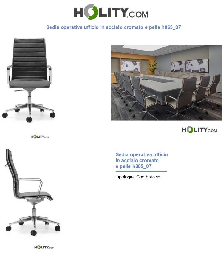 Sedia operativa ufficio in acciaio cromato e pelle h865_07