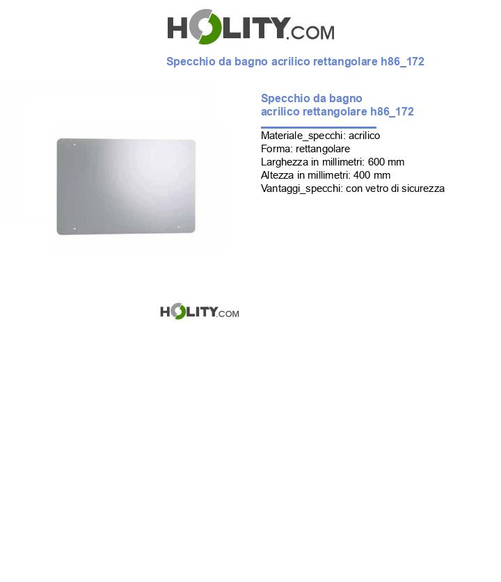 Specchio da bagno acrilico rettangolare h86_172