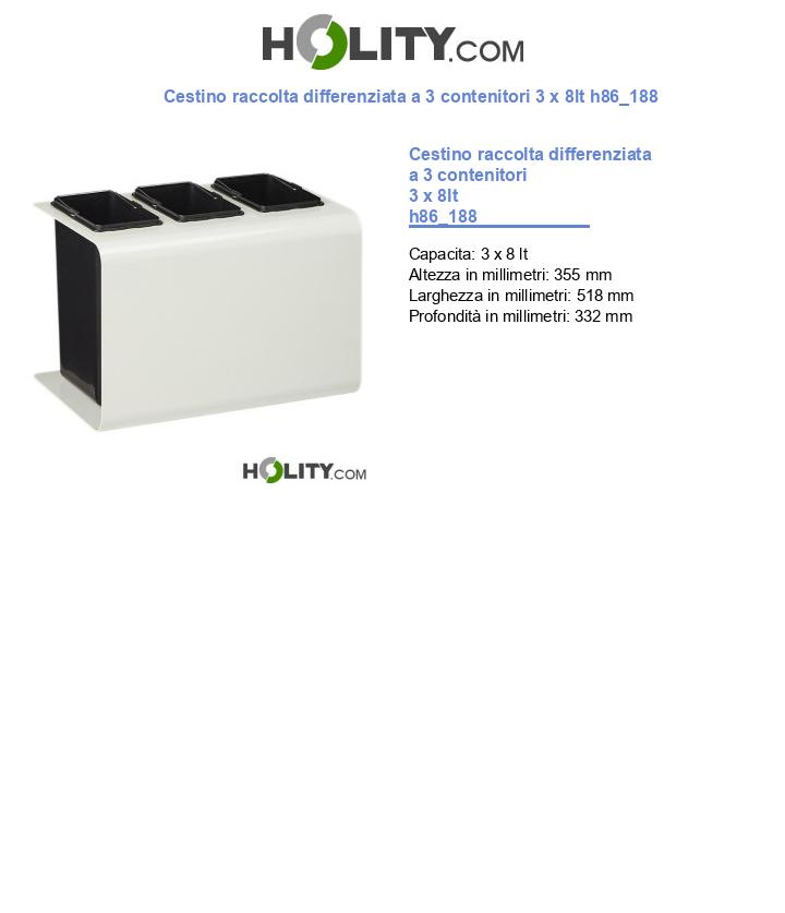 Cestino raccolta differenziata a 3 contenitori 3 x 8lt h86_188