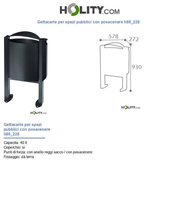 Gettacarte per spazi pubblici con posacenere h86_228