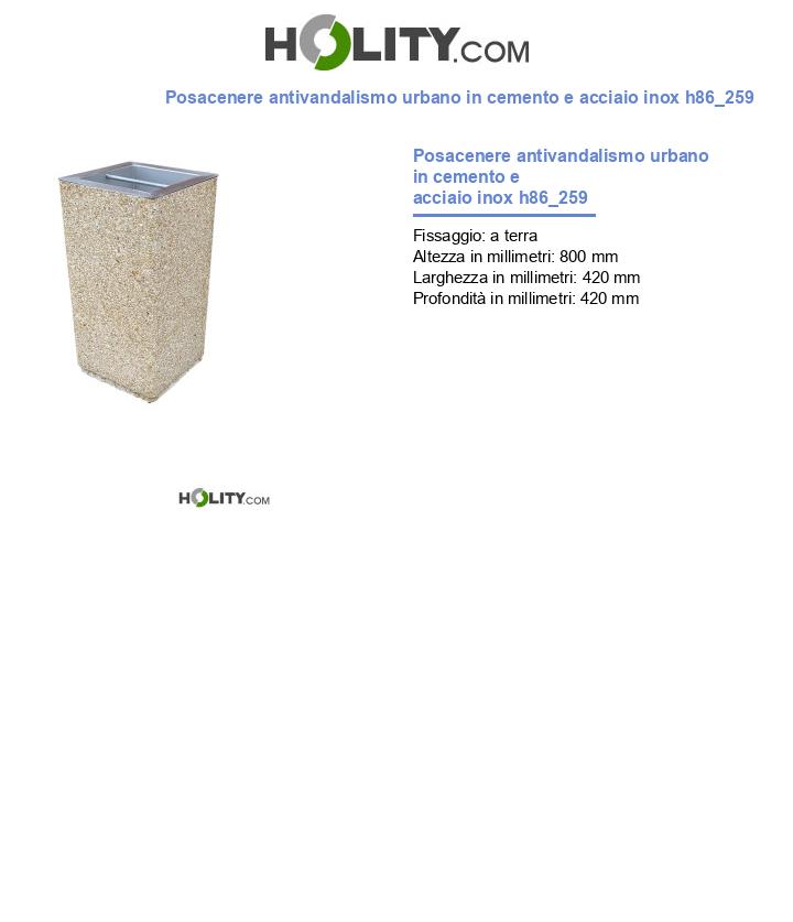 Posacenere antivandalismo urbano in cemento e acciaio inox h86_259