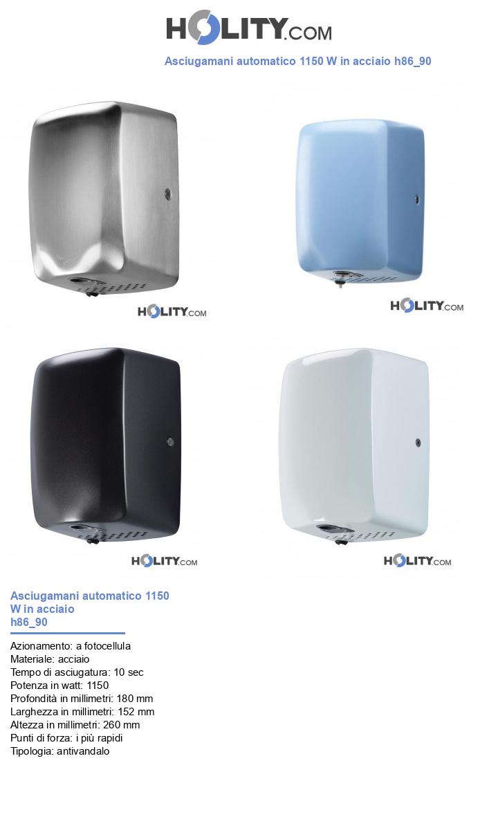 Asciugamani automatico 1150 W in acciaio h86_90
