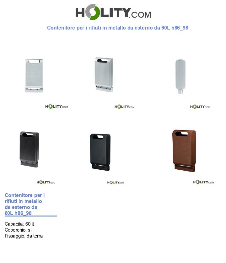 Contenitore per i rifiuti in metallo da esterno da 60L h86_98