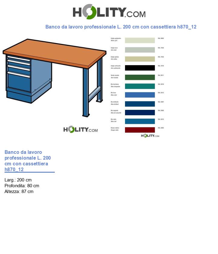 Banco da lavoro professionale L. 200 cm con cassettiera h870_12