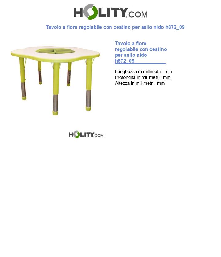 Tavolo a fiore regolabile con cestino per asilo nido h872_09