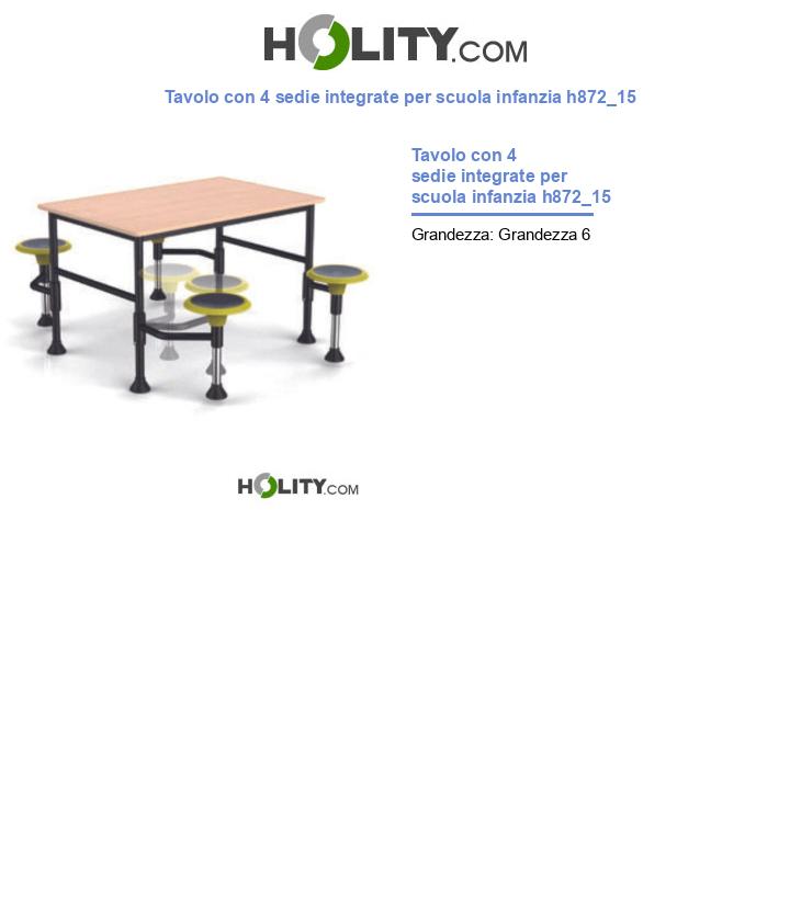 Tavolo con 4 sedie integrate per scuola infanzia h872_15