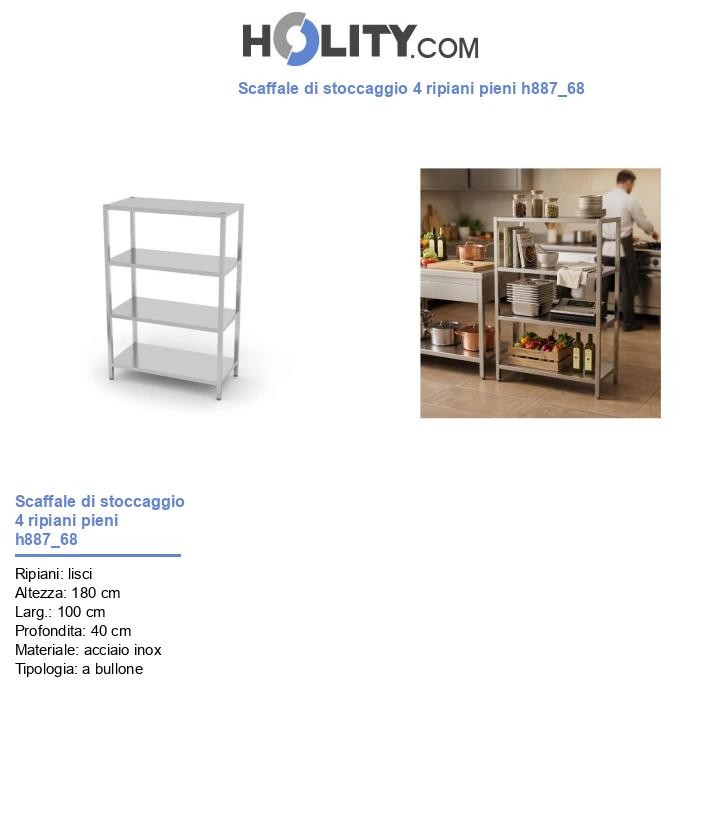 Scaffale di stoccaggio 4 ripiani pieni h887_68