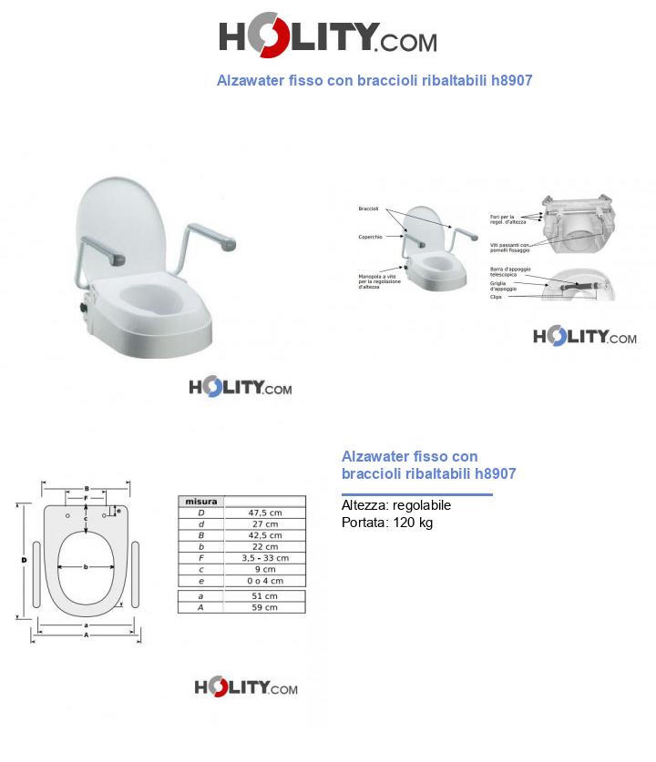 Alzawater fisso con braccioli ribaltabili h8907