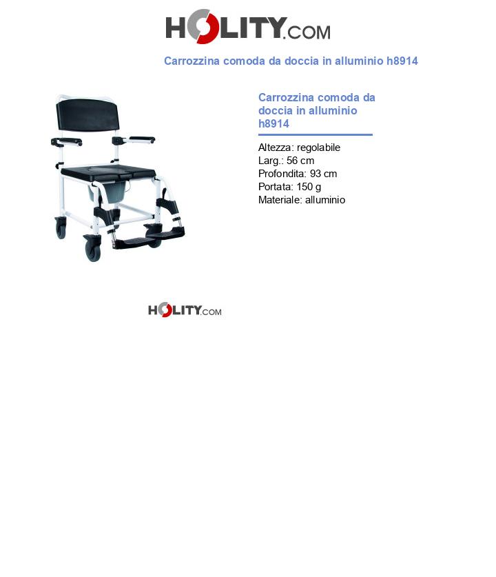 Carrozzina comoda da doccia in alluminio h8914