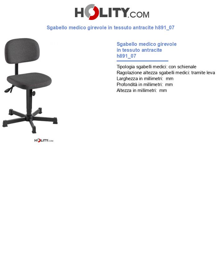Sgabello medico girevole in tessuto antracite h891_07