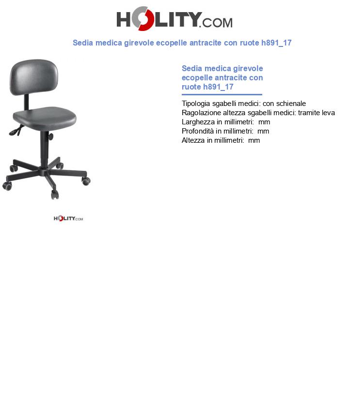 Sedia medica girevole ecopelle antracite con ruote h891_17