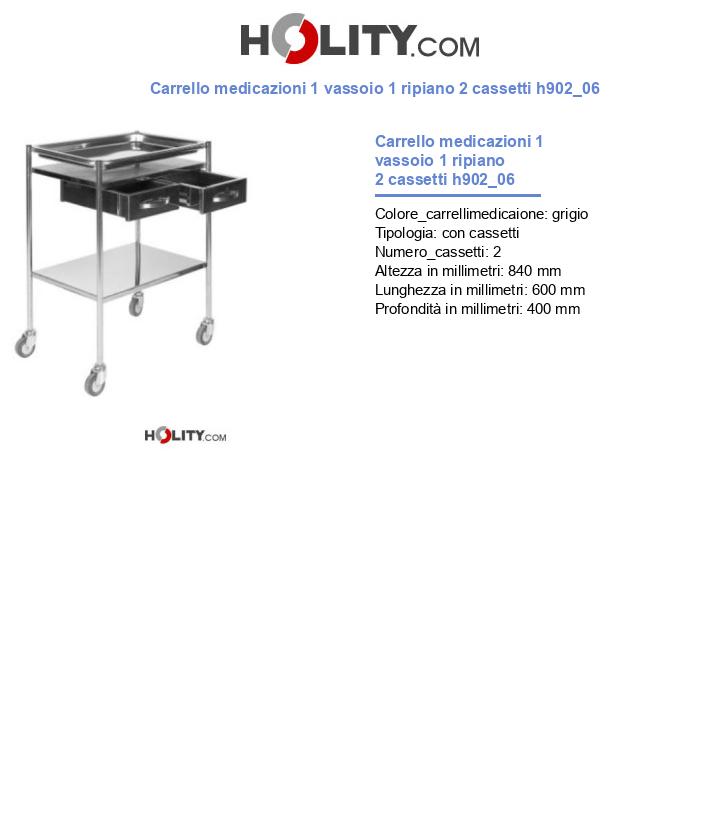 Carrello medicazioni 1 vassoio 1 ripiano 2 cassetti h902_06