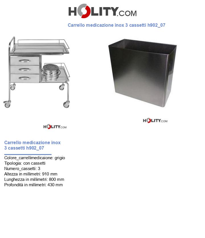Carrello medicazione inox 3 cassetti h902_07