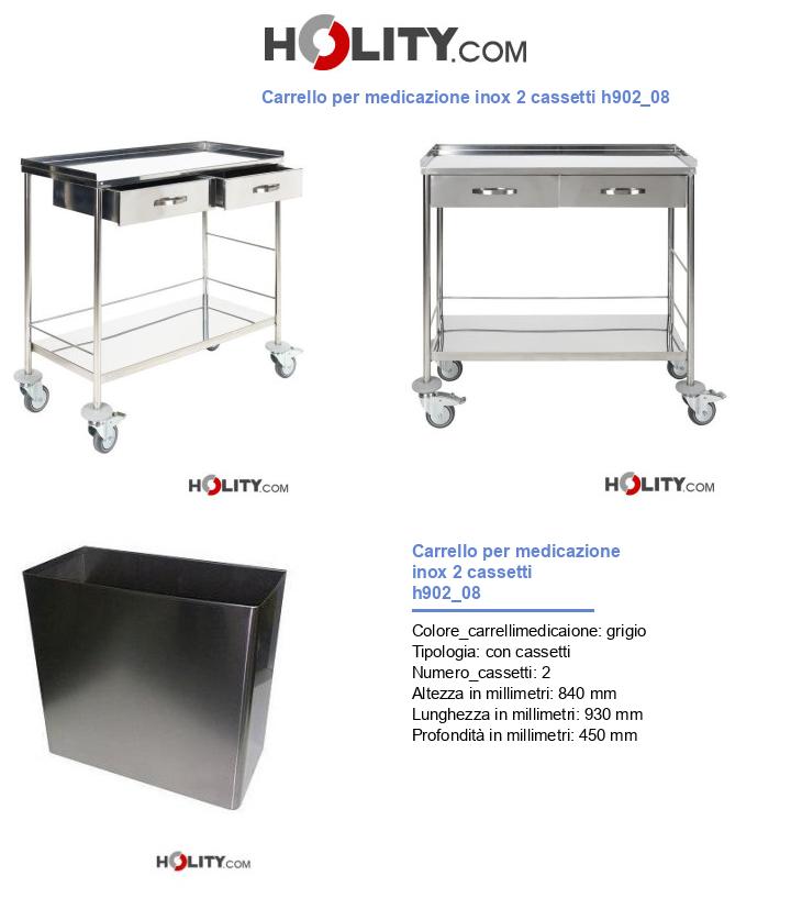 Carrello per medicazione inox 2 cassetti h902_08