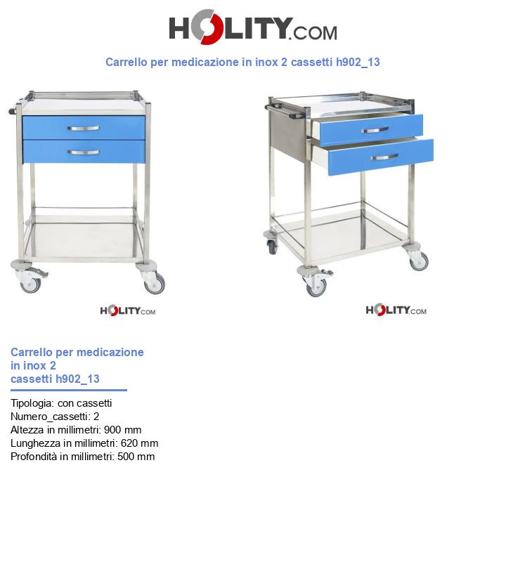 Carrello per medicazione in inox 2 cassetti h902_13