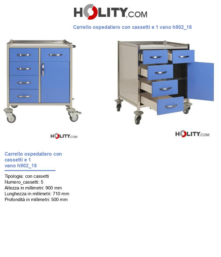 Carrello ospedaliero con cassetti e 1 vano h902_18