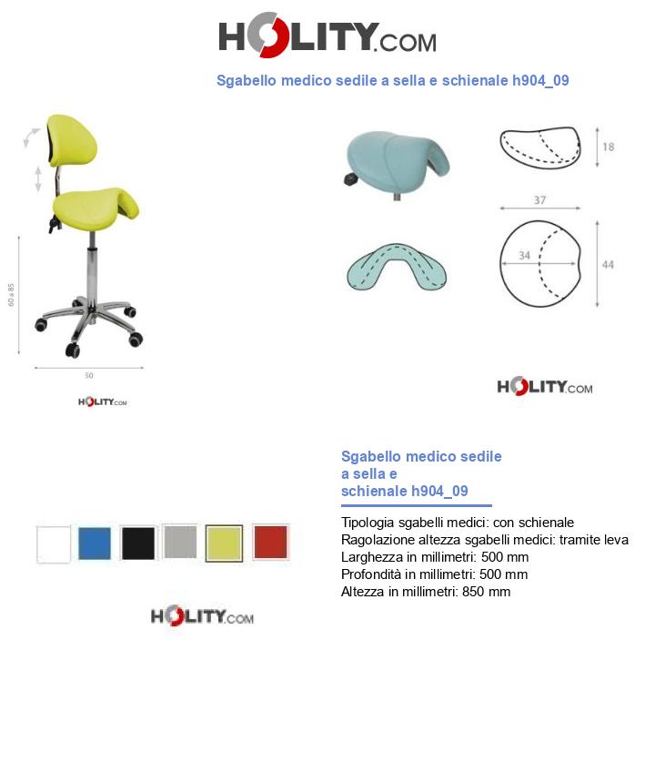 Sgabello medico sedile a sella e schienale h904_09