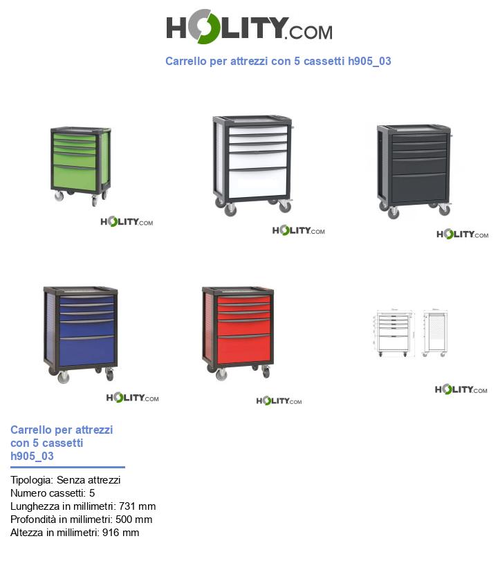 Carrello per attrezzi con 5 cassetti h905_03