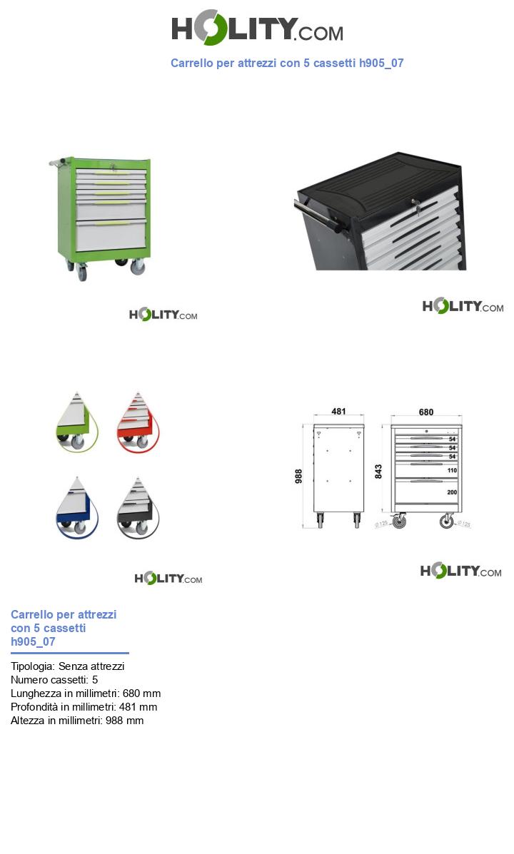Carrello per attrezzi con 5 cassetti h905_07