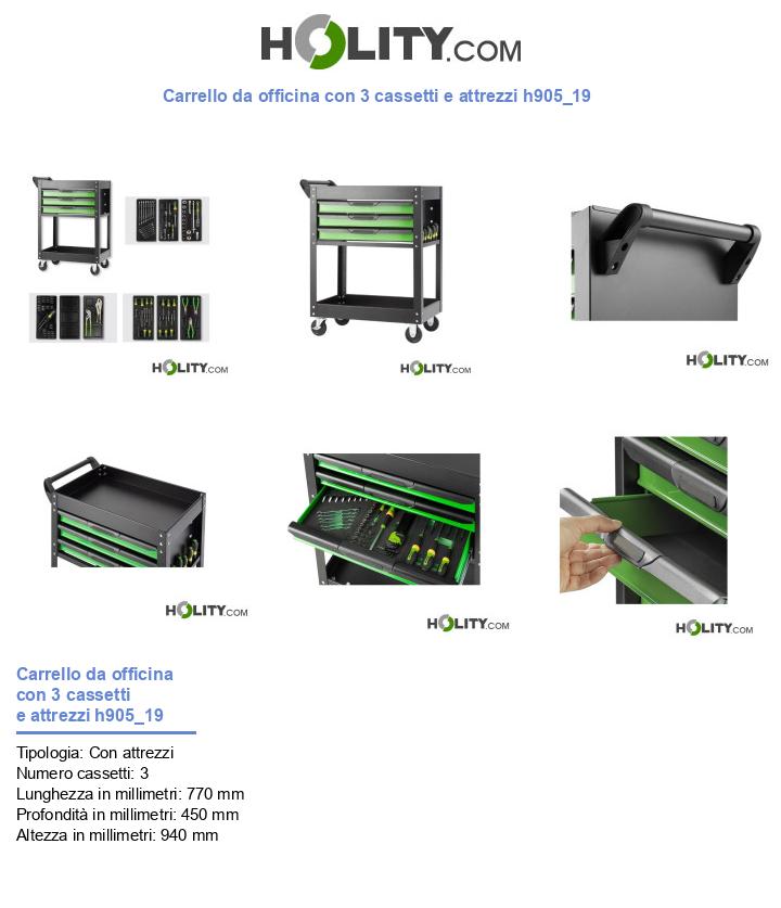 Carrello da officina con 3 cassetti e attrezzi h905_19