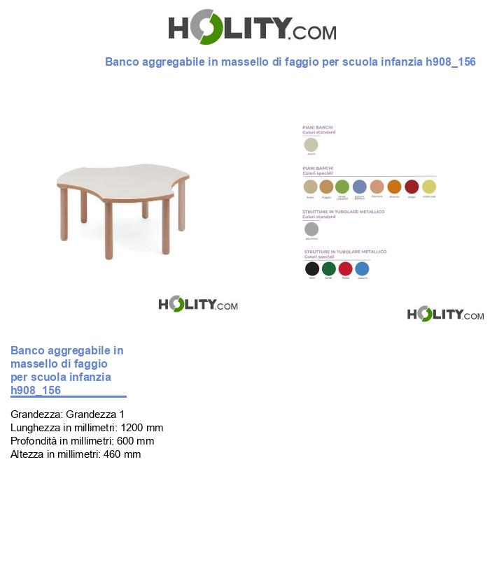 Banco aggregabile in massello di faggio per scuola infanzia h908_156