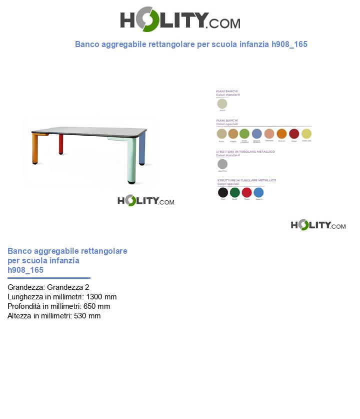 Banco aggregabile rettangolare per scuola infanzia h908_165