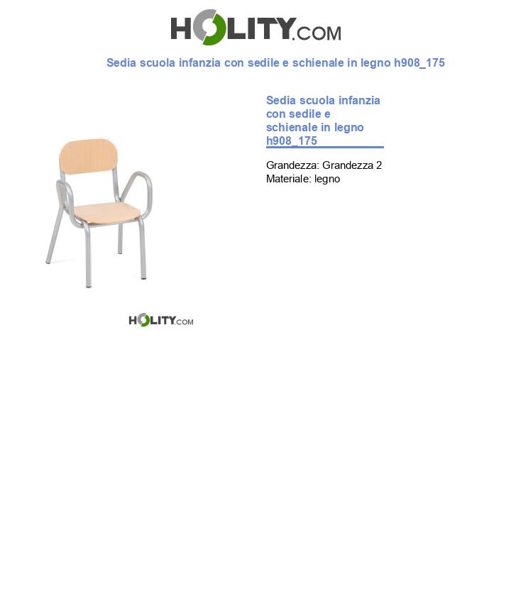 Sedia scuola infanzia con sedile e schienale in legno h908_175