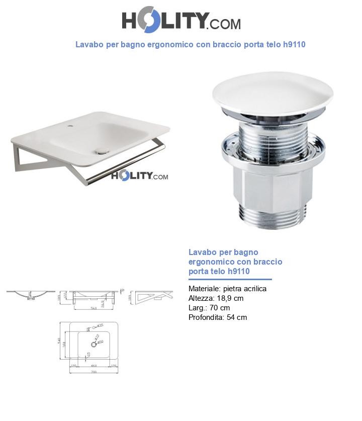 Lavabo per bagno ergonomico con braccio porta telo h9110