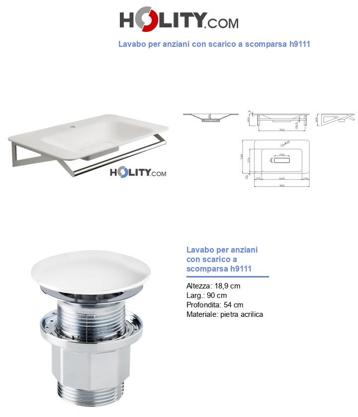 Lavabo per anziani con scarico a scomparsa h9111