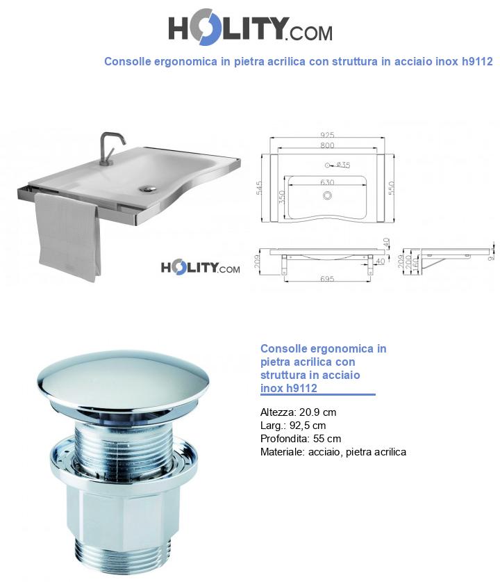 Consolle ergonomica in pietra acrilica con struttura in acciaio inox h9112