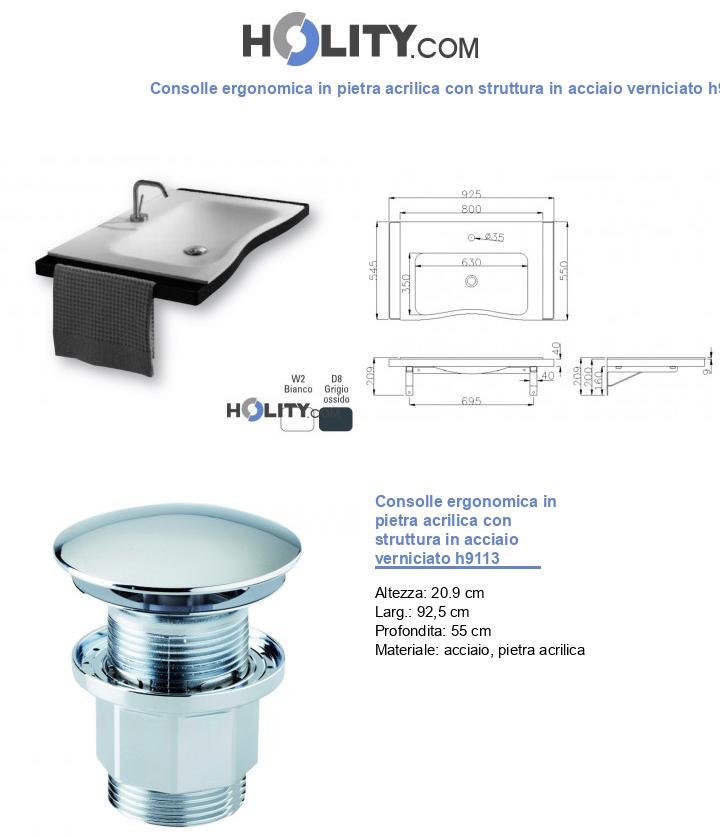 Consolle ergonomica in pietra acrilica con struttura in acciaio verniciato h9113