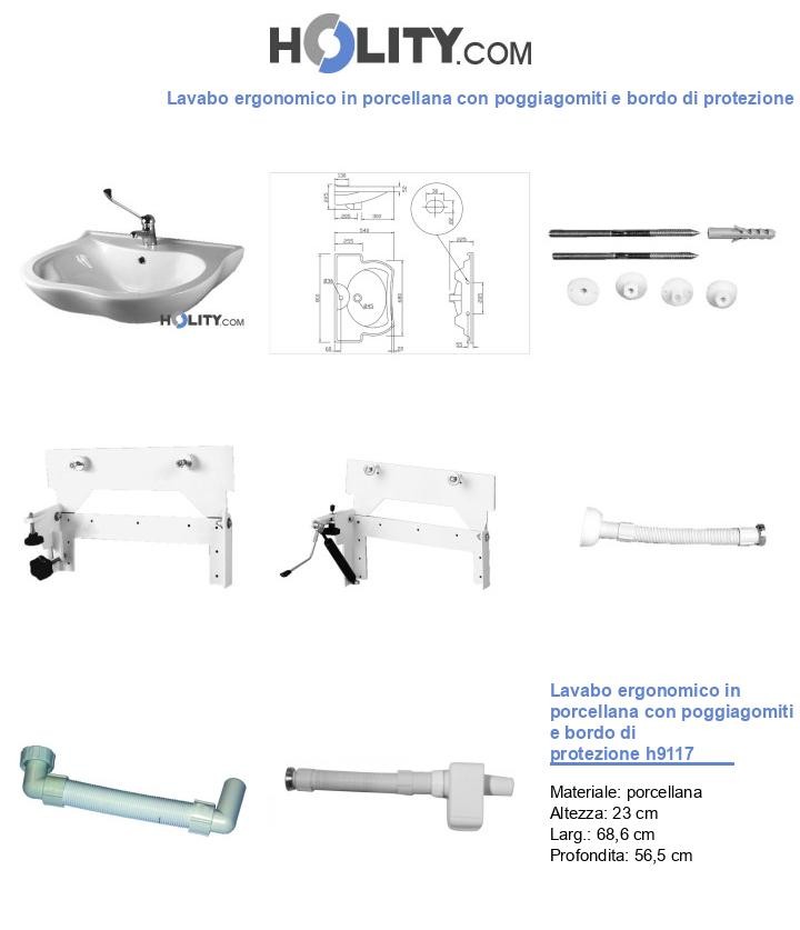 Lavabo ergonomico in porcellana con poggiagomiti e bordo di protezione h9117
