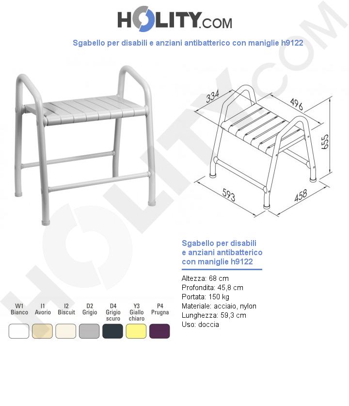 Sgabello per disabili e anziani antibatterico con maniglie h9122