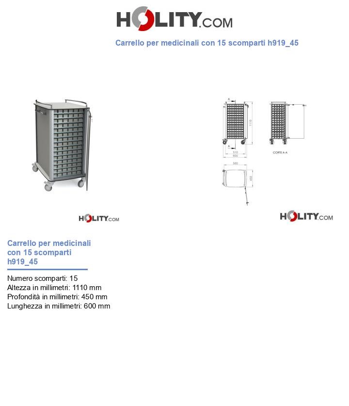 Carrello per medicinali con 15 scomparti h919_45