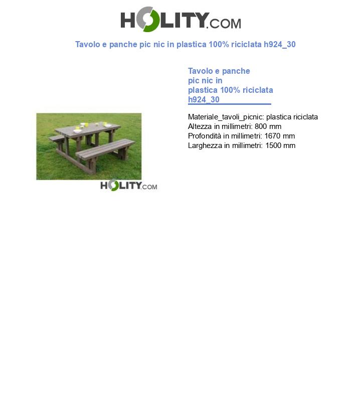 Tavolo e panche pic nic in plastica 100% riciclata h924_30