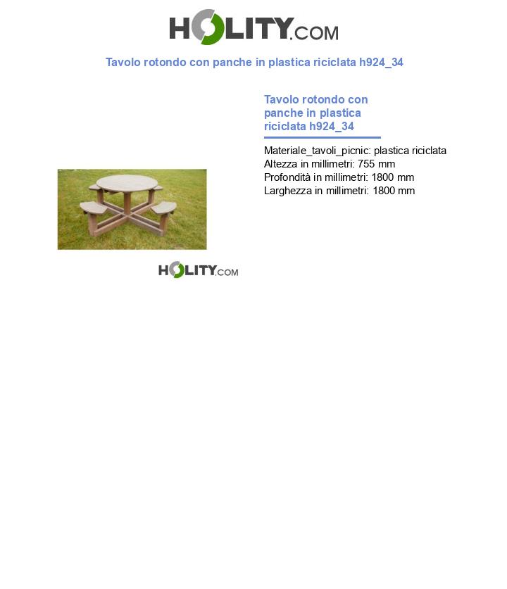 Tavolo rotondo con panche in plastica riciclata h924_34