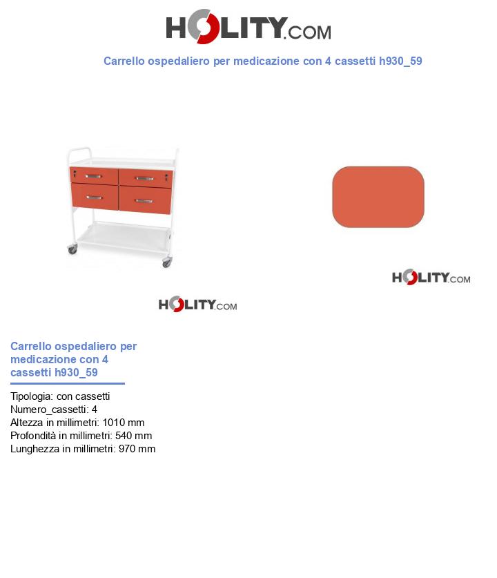 Carrello ospedaliero per medicazione con 4 cassetti h930_59
