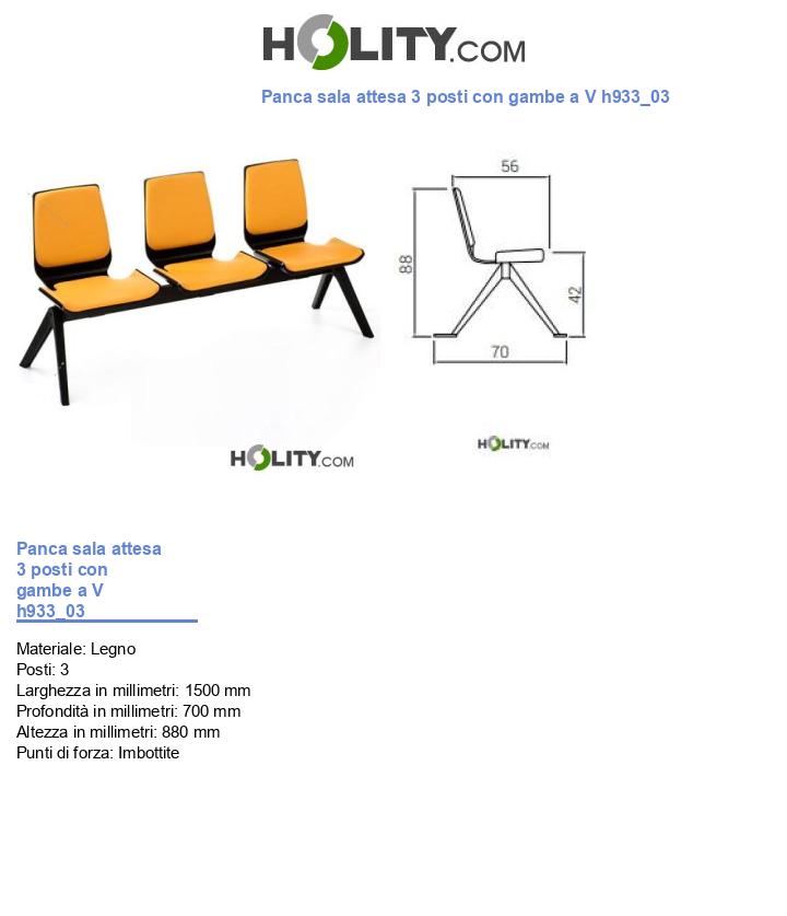 Panca sala attesa 3 posti con gambe a V h933_03